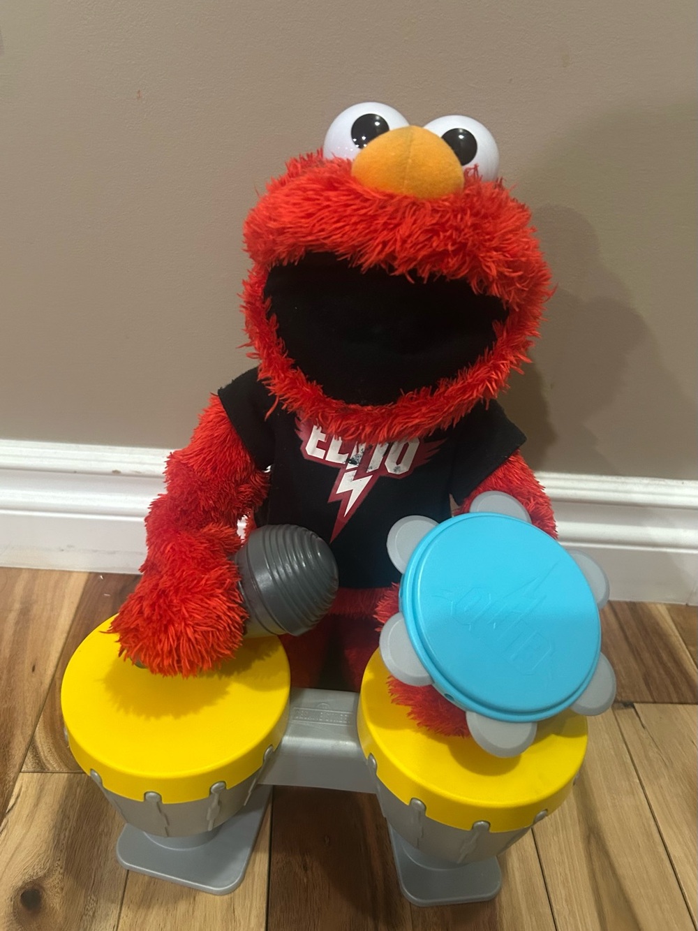 Hasbro Elmo Red Plush with Yellow and Blue Drum Toys